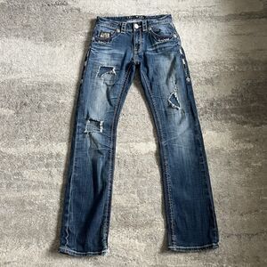 Laguna Beach Jean Co Jeans Mens 30x34 Thick Stitch Blue Distressed USA LBJC Worn